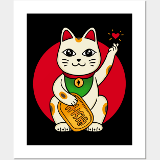Cat lucky finger heart Posters and Art